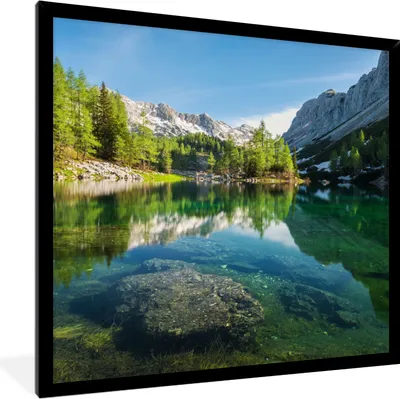 Produktbild von MuchoWow® Gerahmtes Poster Wasser - Berge - Felsen 40x40 cm - Poster mit Schwarzem Bilderrahmen Wandposter Rahmen Foto Bilder - Mit Rahmen - Wanddekoration Schlafzimmer