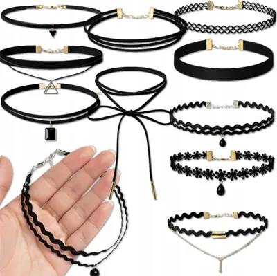 Produktbild von EDIBAZZAR | Set mit 10 Choker-Halsketten mit Spitzenband im Boho-Stil