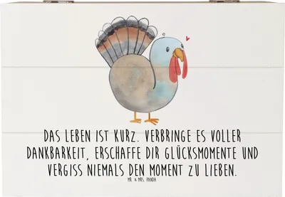 Produktbild von Mr. & Mrs. Panda Box Thanksgiving Truthahn 22 x 15 cm - Weiß - Geschenk, Schatzkiste, Erinnerungskiste, Handgezeichnet, Holz Aufbewahrungsbox, Zeichnung, Geschenkbox