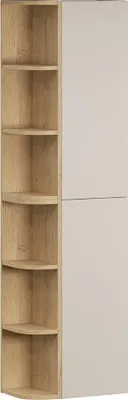 Produktbild von Badezimmer Hochschrank mit 45 cm Breite in kaschmir und Eiche, 2 Türen & 6 offene Fächer - DURANGO-56
