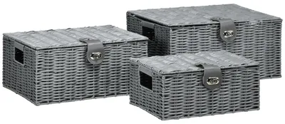 Produktbild von HOMCOM Ratten Aufbewahrungsboxen 3er-Set 18L, 12L, 7L Aufbewahrungskorb