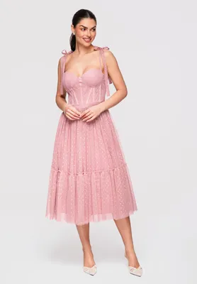 Produktbild von LARICA Midi Kleid Ausgestelltes Korsett Kleid Tüll Kleid LA-OM-DLR319 dark rose L