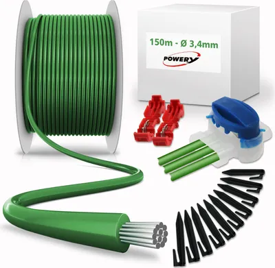 Produktbild von Reparatur-Set mit 150m Begrenzungskabel 3,4mm 300 Haken, 10 Verbinder, 4 Klemmen für Mähroboter
