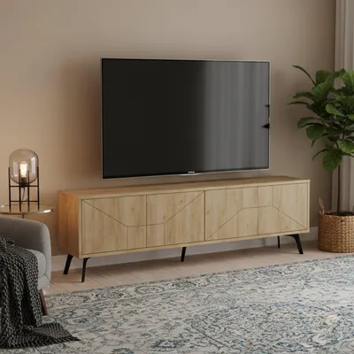 Image de Olgadikiev - Meuble TV, 180x30x50h cm Chêne Marron, une Étagère