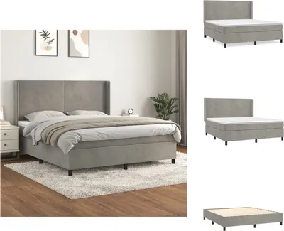 Imagen del producto de vidaXL Base de cama con somier y colchón, color gris claro, 180x200 cm, tapizado en terciopelo - Camas y estructuras de cama