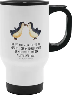 Produktbild von Mr. & Mrs. Panda To-Go-Becher Pinguin Liebe - Weiß - Geschenk, Mehrwegbecher, Vertraut, Hochzeitstag, Thermobecher, To Go, Hochzeit, Freundin, thermosbecher