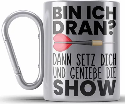Produktbild von Trendation - Dart Geschenk Edelstahl Tasse Karabiner Karabiner Edelstahl Tasse Karabiner Edelstahl Dartspieler Geschenkidee Darts Geschenke für Männer Frauen (Silber)