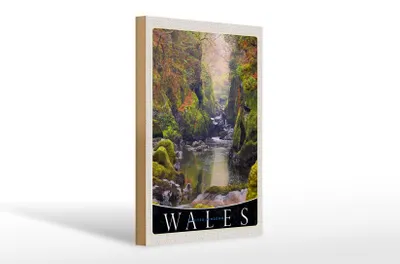 Produktbild von Holzschild Reise 20x30cm Wales England Natur Fluss Wald