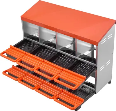 Immagine prodotto di Casse nido a 2 livelli per polli, 8 scomparti, cassette metalliche per la deposizione delle uova con coperchi protettivi per la raccolta, casse nido estraibili, facili da montare, ideali per galline, anatre, polli e altro pollame