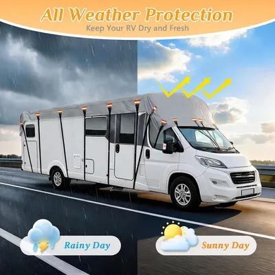 Image de Housse de protection pour toit de camping-car (8,5 x 3 m), bâche de protection pour toit de camping-car, imperméable et résistante au vent, en Oxford 210D. Couverture de toit pour camping-cars et remorques, couleur grise