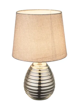 Obrázok produktu pre Globo Lighting stolná lampa chrómovaná keramika, sivá textília, kolískový vypínač na kábli, kábel 1,4 m, ø: 250 mm, V: 370 mm, dĺžka kábla 1200 mm, bez 1x E27 40W 230V