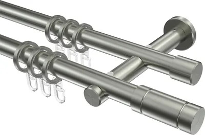 Produktbild von Interdeco Gardinenstange / Vorhangstange Edelstahl, Typ Trend Elias (Rillenzylinder), 20 mm Ø 2-läufig, 120 cm