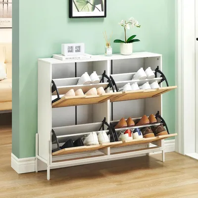 Produktbild von Schuhschrank 4 Ebenen Schuhregal Schuhkommode Aufbewahrung 100x24x102 cm weiß