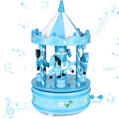 Zdjęcie produktu dla Drewniana pozytywka BRUBAKER - Nostalgiczna karuzela z końmi - Melodia: Jingle Bells - 24 cm pozytywka na Boże Narodzenie - Dekoracja świąteczna