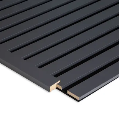 Produktbild von HEXIM Abschlussleiste 275x2,7cm passend für unsere Akustikpaneele - flexible Lamellenwand Holz MDF Wandpanelee Lamellenverkleidung Wandverkleidung (1 Abschlussleiste Black Lead - APA05)