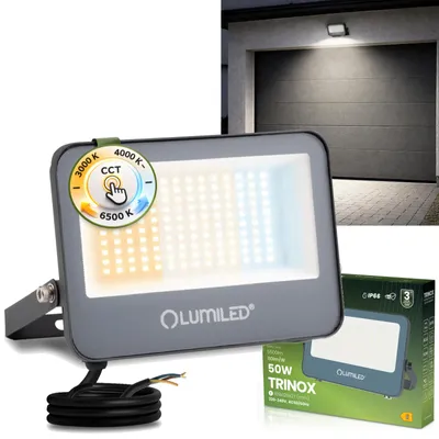 Produktbild von LUMILED LED Strahler Außen 50W 5500lm CCT 3000K 4000K 6500K IP66 Wasserdicht Fluter Außenstrahler Garten Garage Hof Wandstrahler Aluminium Grau Scheinwerfer Flutlichter schwarz Flutlichtstrahler