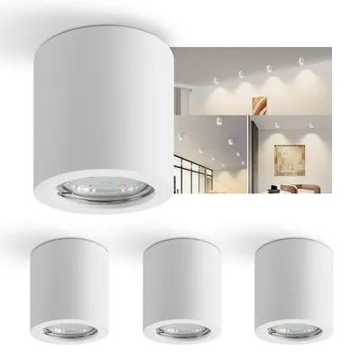 Produktbild von ZMH Aufbauspot weiß Aufbaustrahler rund 4 Stück Deckenspots GU10 Aufbauleuchte Spots Deckenleuchte Aufputz aus Gips Modern klein Deckenlampe Max.40W für Wohnzimmer Esszimmer Flur Ohne Leuchtmittel