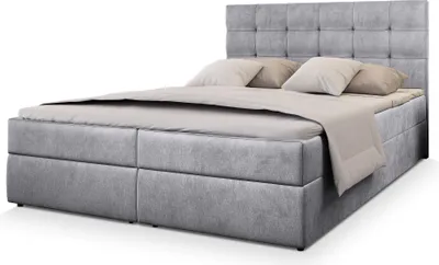 Produktbild von Masseno Boxspringbett GLOS M 140x200 cm Komplett-Set mit Bonell Matratze und Topper, Polsterbett mit Bettkästen -Hellgrau, MONOLITH 84