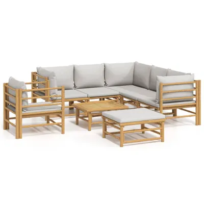 Produktbild von 8-tlg. Garten-Lounge-Set mit Kissen Hellgrau Bambus