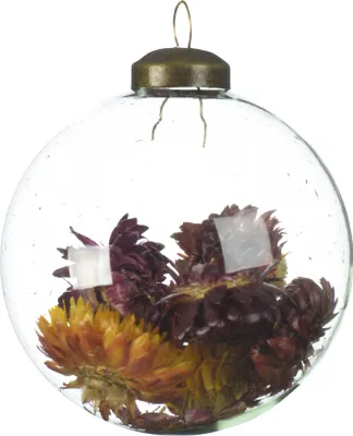 Produktbild von Weihnachtskugel Glas 8cm gefüllt mit Trockenblumen braun mix 1 Stück