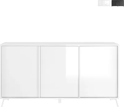 Produktbild von Moderne Anrichte Thilot mit 3 Türen für das Wohnzimmer, 156x84cm - Weiß glänzend