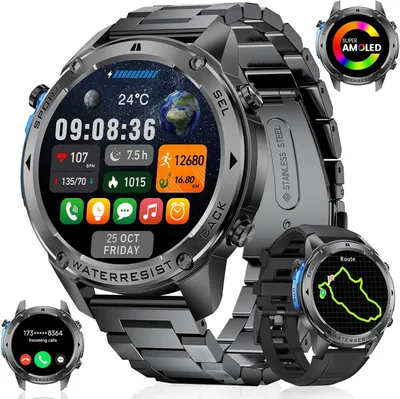 Produktbild von Smartwatch Herren , mit Herzfrequenz, Blutdruck, Schlafüberwachung für Android iOS, 100+ Sportmodi Fitness Metallband