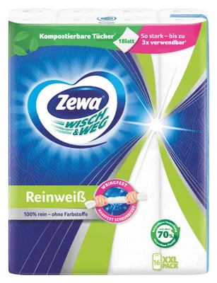 Immagine prodotto di Zewa 43227 Küchenrollen WISCH&WEG Reinweiss 2-lagig, 16 Rollen