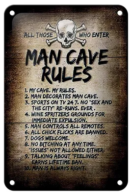 Produktbild von Blechschild Spruch 12x18cm man cave rules Totenkopf