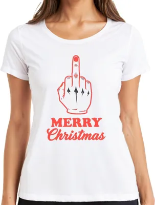 Produktbild von MERRY Christmas Mittelfinger frech sarkastisch Weihnachten lustig Damen T-Shirt, Weiß, M
