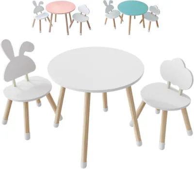 Imagen del producto de Escritorio infantil con silla - Juego de mesa y silla para niños - Fomenta la creatividad - Bordes redondeados - 60x60x50 cm - Blanco