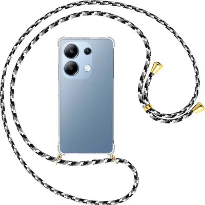 Produktbild von Handykette Backcover-Schutzhülle mit Band (Metall goldfarben) für Xiaomi Poco M6 Pro (6.67'') - schwarz/grau/weiß
