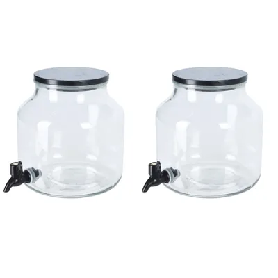 Produktbild von 2er Set Getränkespender Glas 5,2 L mit Zapfhahn und Holz Deckel Wasserspender Saftspender Getränke Behälter
