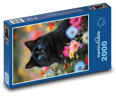 Produktbild von Puzzle 2000 Schwarze Katze zwischen Blumen - martinpuzzle