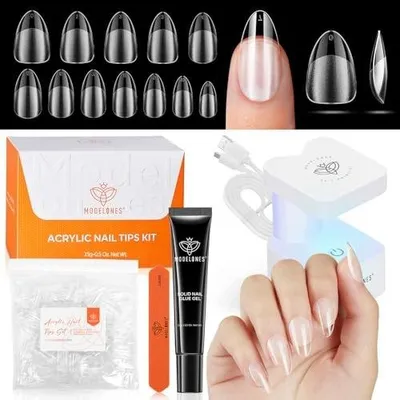 Zdjęcie produktu dla Tipsy do paznokci zestaw 216 szt klej UV lampa manicure DIY