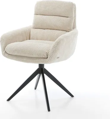 Produktbild von DELIFE Drehstuhl Abelia-Flex mit Armlehnen Cord Beige Kreuzgestell breit Schwarz 360° drehbar Wippfunktion