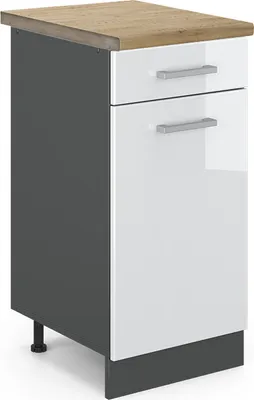 Produktbild von Küchenunterschrank Vicco R-Line Weiß Hochglanz 40 cm , AP Eiche, Model 45957
