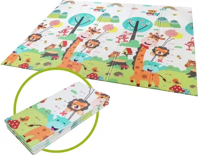Zdjęcie produktu dla Mata do zabawy dla niemowląt 180 x 160 x 1 cm – składana, antypoślizgowa i dwustronna mata do raczkowania, do użytku wewnątrz i na zewnątrz
