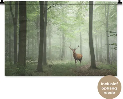 Produktbild von MuchoWow® Wandteppich Wandbehang Hirsche - Wald - Bäume 90x60 cm Tapisserie Dekoration Wandtuch - Wandskulpturen - Bildteppich
