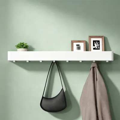 Produktbild von Mai & Mai Duschablage zum Bohren oder Kleben, Duschregal mit Haken, Badablage zur Wandmontage 80cm, Badezimmer Organizer Sandweiß Reglo-05