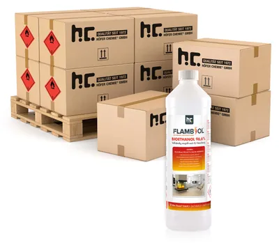 Produktbild von 240x 1 L FLAMBIOL® Bioethanol 96,6% Premium für Ethanol-Tischkamin in Flaschen
