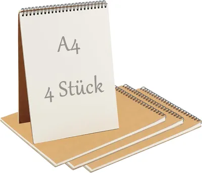 Produktbild von Pack von 4 A4 Zeichenblöcken, 60 Seiten, 160g/m², für Zeichnen, Skizzieren, Malen