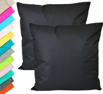 Produktbild von 2x Outdoor Lounge Kissen 45x45cm Dekokissen Set Inkl. Füllung Wasserfest Sitzkissen Garten Stuhl Lotus Effekt, Farbe:Schwarz
