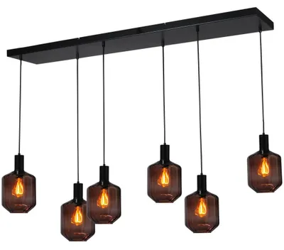 Productafbeelding van 6-lichts hanglamp - zwart - Porto met Jagger red glazen