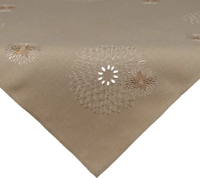 Produktbild von heimtexland ® Tischdecke Leinen-Optik bestickt Deko Esszimmer Serie Pusteblume Tischwäsche Stickerei Blumen Ornamente Tischdeko Typ887 Mitteldecke 85x85 cm beige
