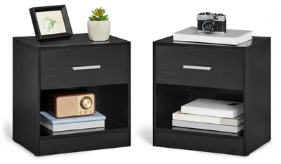 Produktbild von Nachttisch & Beistelltisch - 2er-Set - Schublade und offenes Fach - Griff - Modernes Design - Weiß