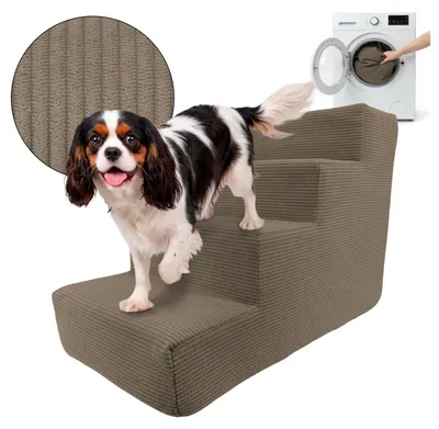 Produktbild von Muralo Treppe für Hund und Katze Rampe HUNDETREPPE Treppe für Haustiere 4 Stufen Braun Cordstoff