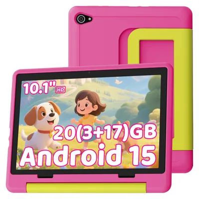 Obrázok produktu pre Detský tablet 10,1 palca, 20 GB + 64 GB, Android 15, HD displej s ochranným puzdrom, ružový
