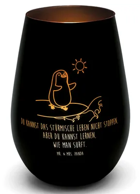 Produktbild von Mr. & Mrs. Panda Outdoor Windlicht Pinguin Surfer - Schwarz - Geschenk, Teelicht, Optimistisch, Urlaub, Kerzenhalter, Teelichthalter, teelichtglas, Gartenlicht, Laterne
