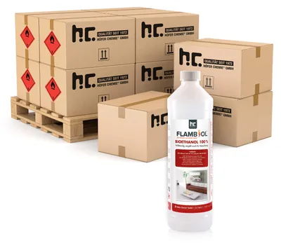 Produktbild von 540x 1 L FLAMBIOL® Bioethanol Hochrein 100 % in Flaschen für Edelstahl-Tisch-Kamine