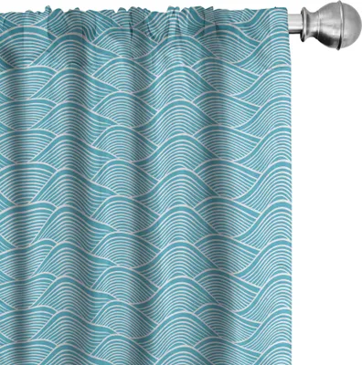 Produktbild von ABAKUHAUS Blau Vorhänge, Gardinen, Ozean inspirierte Wellen Muster mit japanischen Einflüssen nautischen Maritime Aquatic, 2 Stück 75 x 225 cm, Sky Blue Weiß